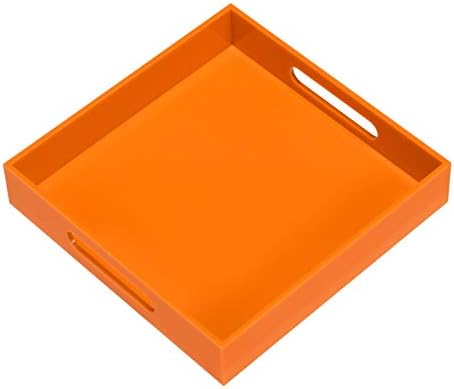 Orange Sturdy Acrylic Serving Tray with Handles-10x10Inch-Serving Coffee,Food,Breakfast,Butler-Kitchen Countertop Tray-Makeup Drawer Organizer-Vanity Table,Ottoman Tray-Decorative Tray