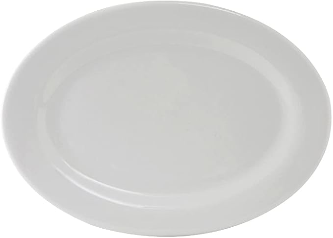 Tuxton China ALH-082 Platter, 8-1/4" x 5-3/4", Oval, Wide Rim, Rolled Edge, Microwave and Dishwasher Safe, Oven Proof, Fully Vitrified, Alaska, Porcelain White, Pack of 36