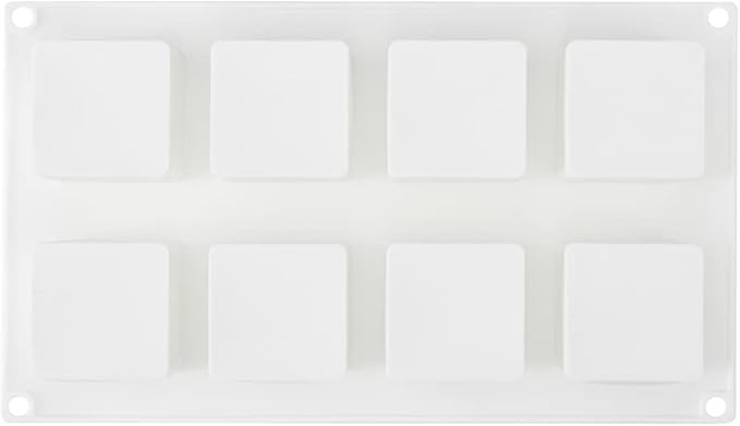 Pastry Tek 8 Cavities Square Cupcake Pans, 10 Oven-Ready Square Molds - Flexible, Freezable, White Silicone Petit Four Molds, Easy Release, For Baking - Restaurantware