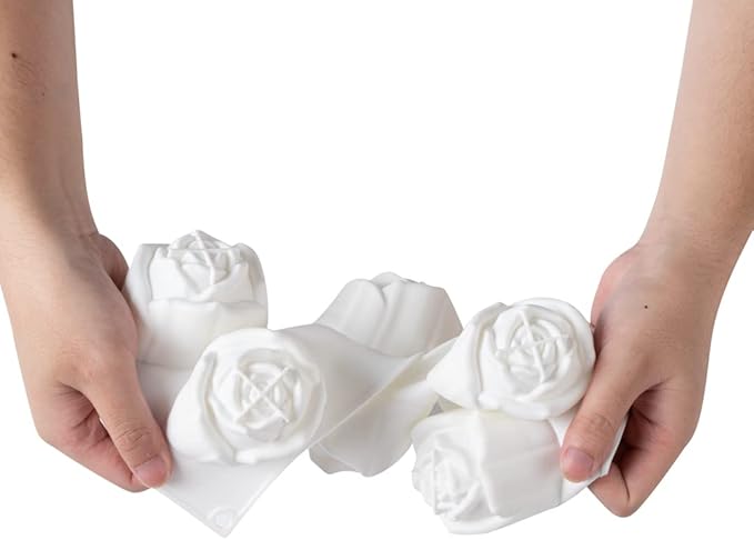 Pastry Tek 6 Cavities Rose Baking Molds, 10 Oven-Ready 3D Rose Molds - Flexible, Freezable, White Silicone Chocolate Molds, Easy Release, For Making Candies or Chocolates - Restaurantware