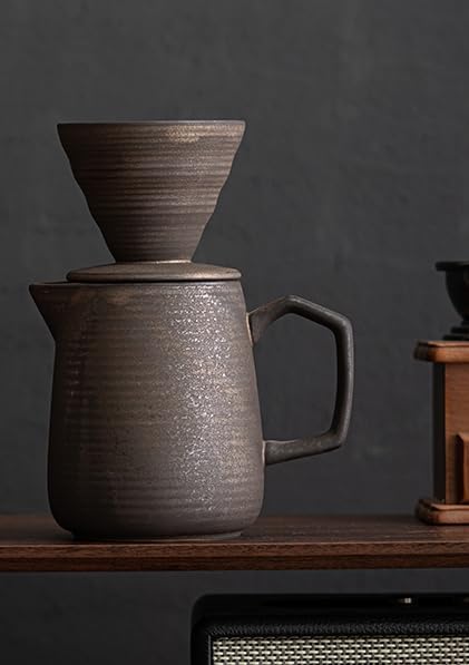Pour Over Coffee Maker,Ceramic Coffee Maker With 100 pcs Paper Filter，16oz/480ml Pour Over Coffee Dripper (Retro gold)