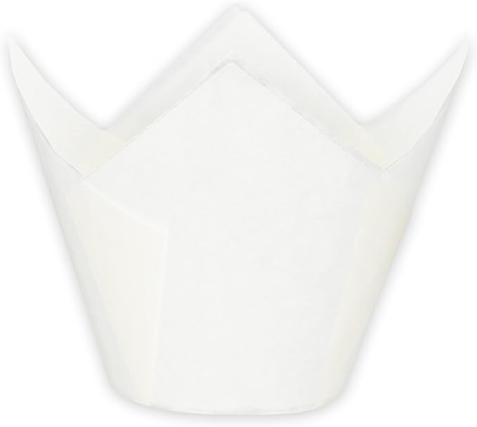 Jumbo Extra Large size White Tulip Baking Cups 2-1/4"(Base diameter) x 3-3/4"(Wall height) Greaseproof paper baking cupcake Muffin liners, Case of 130 pcs