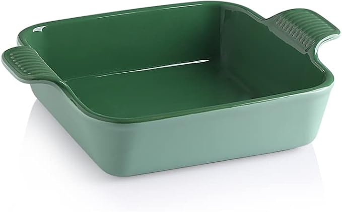 Sweejar Ceramic Baking Dish, 8 x 8 Cake Baking Pan for Brownie, Porcelain Square Bakeware with Double Handle for Casserole, Lasagna, Family Dinner (Light Green)