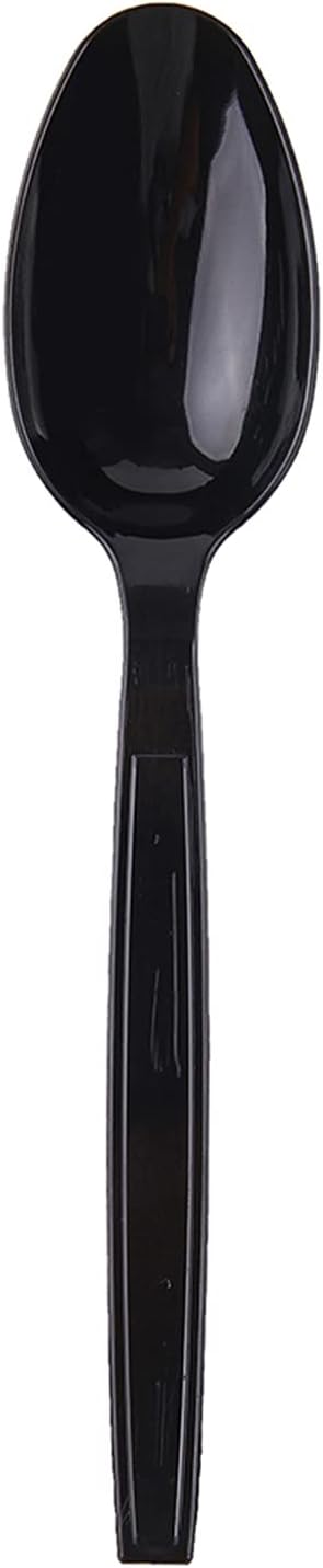 Plastic Spoons Disposable Individually Packaged Spoons Black 7-Inch Commercial Take Away,Super Hard Mass Heavy Individually Wrapped 100 PCS