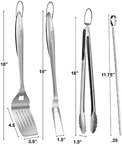 BBQ Set Grilling Tool Set, Heavy Duty, Spetula Fork Tong and 2 Skewers. (5 Piece.)