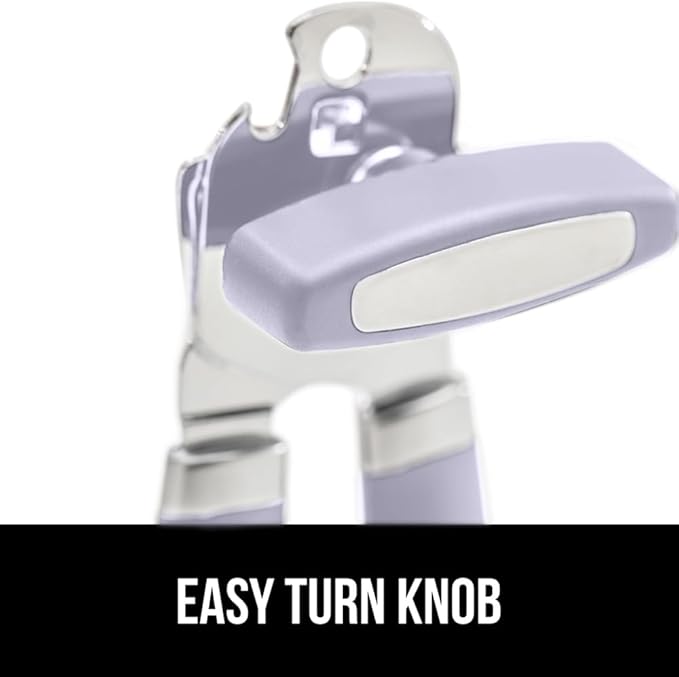 GORILLA GRIP Heavy Duty Stainless Steel Smooth Edge Manual Can Opener and Bottle Openers, Soft Comfortable Handle, Oversized Handheld Turn Knob, US Designed Multifunctional Kitchen Tool, Lavender