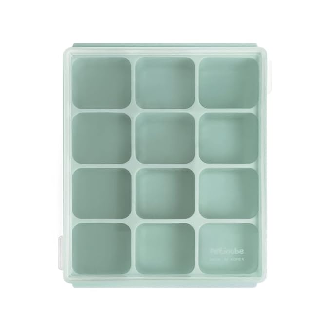 Baby Food Storage Silicone Cubes with Clip-On Lid Freezer Tray Baby Food Soups Purees Ice Easy and Safe Design Made in Korea (12 Ocean Blue)