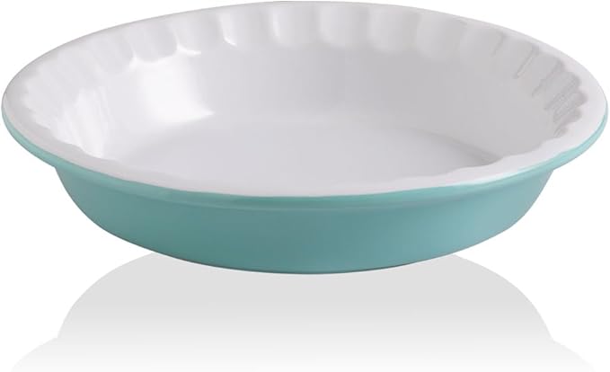 Sweejar Ceramic 10.4 Inch Pie Pan, Deep Porcelain Round Dish, Non-Stick Baking Plate for Pumpkin and Apple Pies, Farmhouse Design (Turquoise)