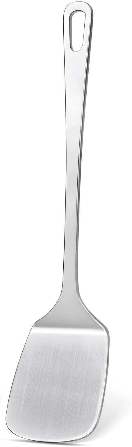 Stainless Steel Spatula, Metal Spatula Solid Turner, Heavy Duty Sturdy Spatulas for Kitchen Use, High Heat Resistant Cooking Utensils for Fish Eggs Pancakes, Dishwasher Safe, Easy to Clean, Silver