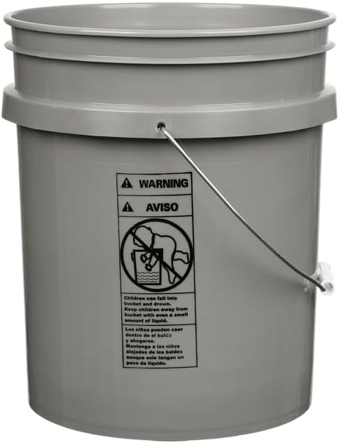 House Naturals 5 Gallon Premium HPDE Plastic Bucket - Made in USA Food Grade Storage Container, BPA Free All Purpose Pail (5, Gray)