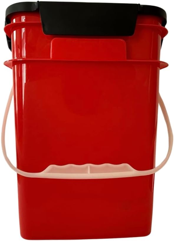 House Naturals 4 Gallon Square Food Grade Bucket Pail with Plastic Handles and Lid (Pack of 3) Made in USA containers (Red - Black lids)