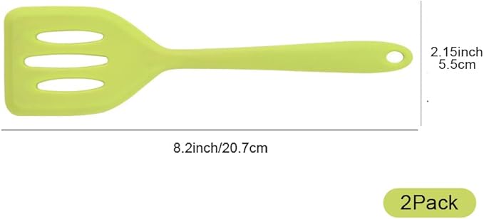2Pack Small Silicone Turner High Heat Resistant Slotted Spatula for Fish, Eggs, Pancakes and More (8.2 IN, Light green)