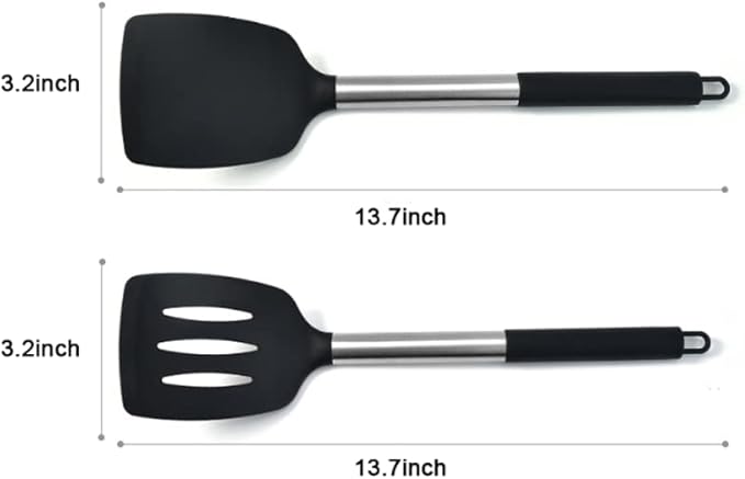 2Pack Small Silicone Turner High Heat Resistant Slotted Spatula for Fish, Eggs, Pancakes and More (Set of 2, Red2)