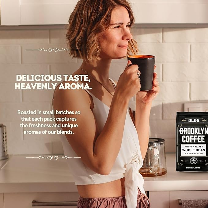 BROOKLYN COFFEE Whole Bean, French Dark Roast (2lb) Silky Smooth, Bold, Balanced - Fresh Bulk Coffee Beans Roasted Weekly in NYC