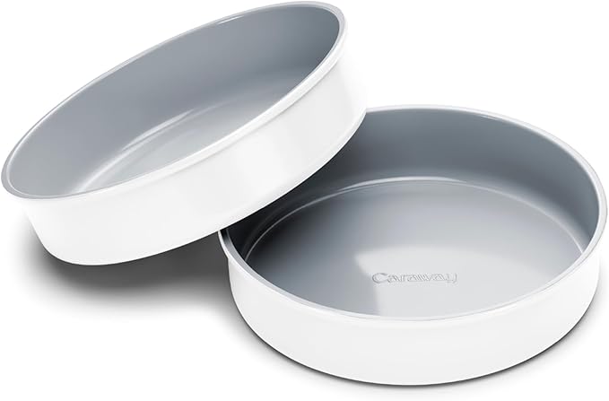 Caraway Non-Stick Ceramic 9” Circle Pans - Naturally Slick Ceramic Coating - Non-Toxic, PTFE & PFOA Free - Perfect for Birthday Cakes, Tartes, & More - White