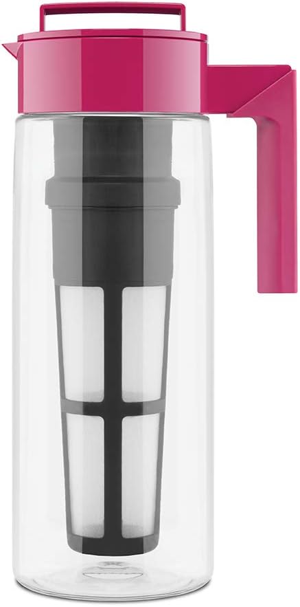 Takeya Flash Chill Iced Tea Maker - Airtight & Durable Iced Tea Maker Jug with Silicone Carry Handle - Leak-Proof & Lightweight Tea Infuser with Patented Flash Chill Technology - 2 Quart, Raspberry
