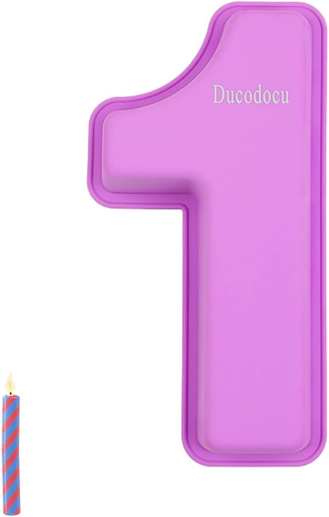 Ducodocu Large Silicone Number Cake Mould 3D Novelty Cake Pan DIY Baking Mold for Birthday Anniversary Number of 1 Purple