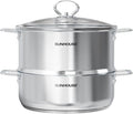 SUNHOUSE 2-Tier Stainless Steel Steamer Pot with Lid - Larger 5.5 QT Steamer & 3.8 QT Stockpot Base - Induction Ready, Compatible with All Cooktops - Multipurpose for Vegetables & Dumplings