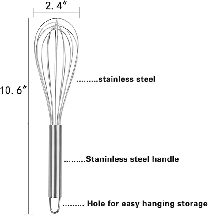 Wire Whisks for Household Purposes Pack of 3 Stainless Steel Handheld Egg Whisk 10-Inch