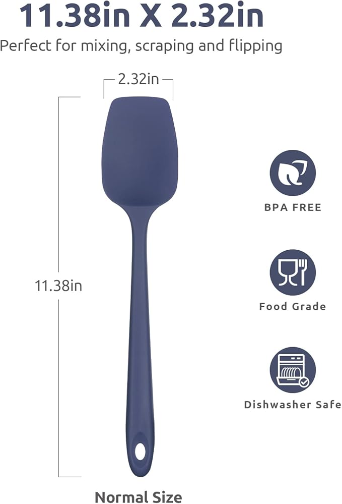 Heat Resistant Silicone Spoon Spatula: U-Taste 600ºF High Heat Flexible 11.38in Silicon Mixing Stirring Cooking Scraping Baking Bowl Scraper Seamless Spreader for Nonstick Cookware (Midnight Blue)