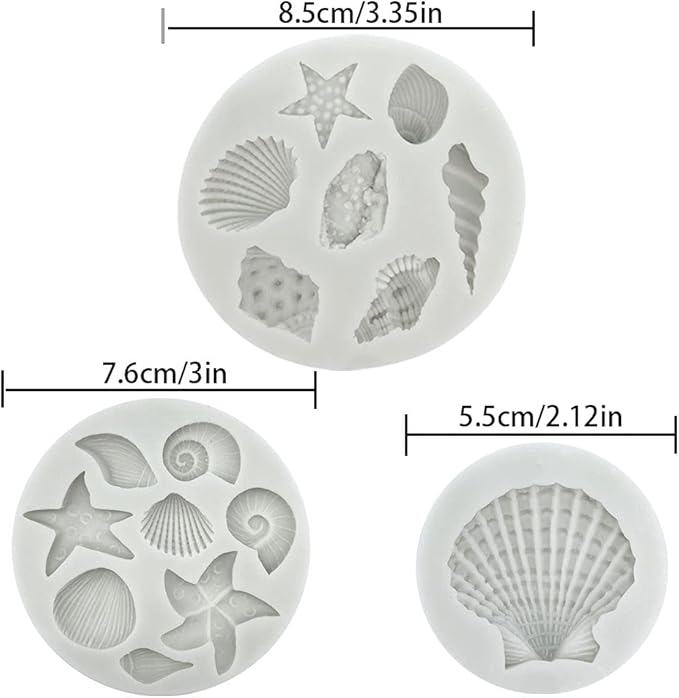 3 PCS Marine Theme Cake Fondant Silicone Mold Seashell Conch Starfish Coral Baking Molds for DIY Cake Decoration Chocolate Candy Polymer Clay Crafting Projects