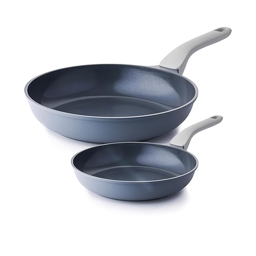 PRICUSIS Nonstick Ceramic Frying Pan, Skillet with Stay Cool Handle,Egg & Omelet & Chef's Pan, Induction Compatible & Oven Safe, Dishwasher Safe, PTFE PFAS & PFOA Free (8+10 Inch)