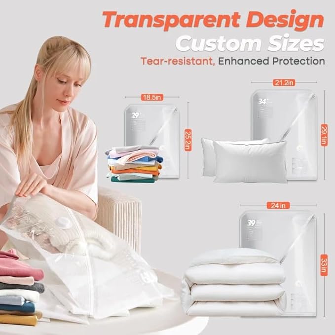 Vacuum Seal Bags for Clothing with Rechargeable Cordless Pump, 12 Pack Compression Packing Bags, Space Saver Storage for Seasonal Clothes Bedding Blanket Pillows Comforters Luggage Travel