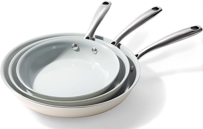 Cookware Ceramic Nonstick Frying Pans: 3Pieces Non Stick Skillet 8 9.5 11 Inches - Healthy Egg Fry Pans - Free of PTFE,PFOA,PFAS