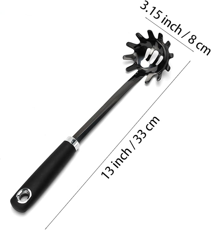 Stainless Steel Spaghetti Spoon - 12.6 Inch Pasta Spoon with Comfortable Grip Design -Metal Pasta Fork Pasta Server - Kitchen Gadgets Pasta Ladle Kitchen Tools