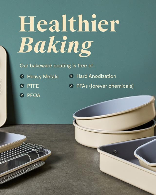 Caraway Non-Stick Ceramic 9” Circle Pan - Naturally Slick Ceramic Coating - Non-Toxic, PTFE & PFOA Free - Perfect for Birthday Cakes, Tartes, & More - White