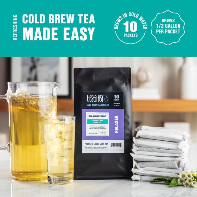 Tiesta Tea - Chamomile Mint Cold Brew, Loose Leaf, Premium Blend, Non-Caffeinated Iced Tea, 10 Cold Brew Packets, Makes One 64oz Pitcher