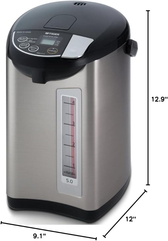 Tiger PDU-A50U-K Electric Water Boiler and Warmer, Stainless Black, 5.0-Liter