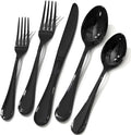 KINGSTONE 60 Piece Teardrop Silverware Set for 12, 18/10 Stainless Steel Flatware Set, Modern Design Cutlery Set for Home/Hotel/Wedding,Mirror Polished and Dishwasher Safe, Black