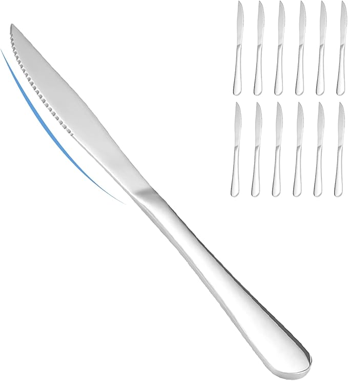 SANTUO 12-piece Dinner Knives, Serrated 18/10 Stainless Steel Steak Knife Set of 12 (9.05 -inch)