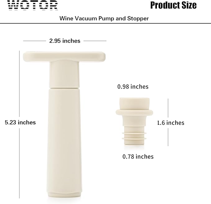 WOTOR Wine Saver Vacuum Pump with 20 Stoppers, Wine Stopper & Preserver, Reusable Bottle Sealer Keeps Fresh, Ideal Accessories Gift, Flat Handle (Cream)
