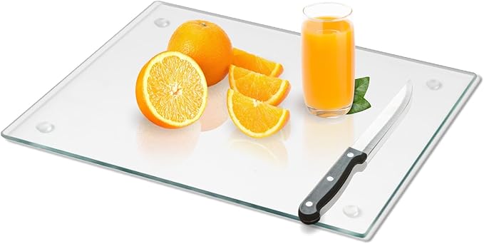 Tempered Glass Cutting Board for Kitchen, Clear Glass Board for Countertop, with Non-Slip Feet, Heat Resistant, Extra Large Size 16x20" 1Pcs