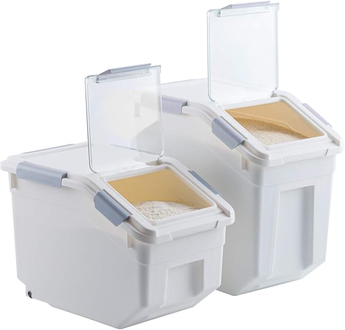 CITY BABY 2 Pack Airtight Flour Storage Container With Scoop,Dry Food, Sugar, Baking Supplies,Rice Container Set -BPA Free- Pet Food Storage Container,Dog Cat Birds Food Bin(30LB)