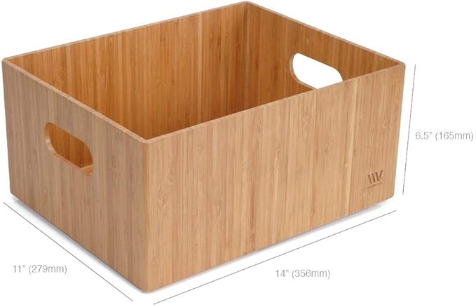 MobileVision Bamboo Storage Box, 14”x11”x 6.5”, Durable Bin w/ Handles, Stackable - For Toys Bedding Clothes Baby Essentials Arts & Crafts Closet & Office Shelf