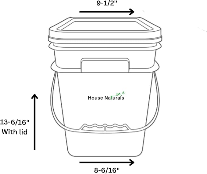 House Naturals 4 Gallon Square Food Grade Bucket Pail with Plastic Handles and Lid (Pack of 3) Made in USA containers (Green)