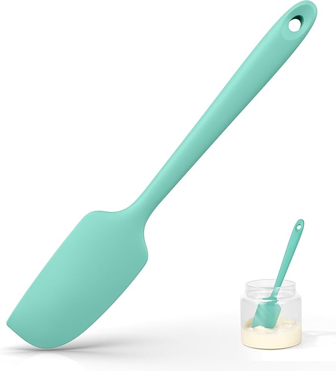 U-Taste Small Mini Silicone Spatula: 9×2inch 600ºF Heat-Resistant Food-Grade Jar Scraper for Kitchen Use, Non-Stick Seamless Flexible Baking Utensil for Mixing, Scraping Jam in Bowl or Cup (Aqua Sky)
