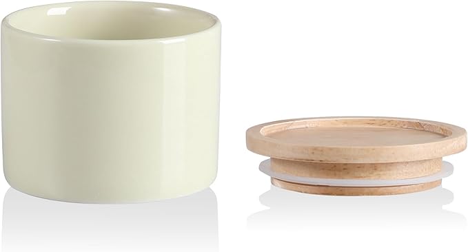 Sweejar Kitchen Canisters Ceramic Food Storage Jar, Stackable Containers with Airtight Seal Wooden Lid for Serving Ground Coffee, Tea, Sugar, Spice and More - 5 Fl Oz(Beige)