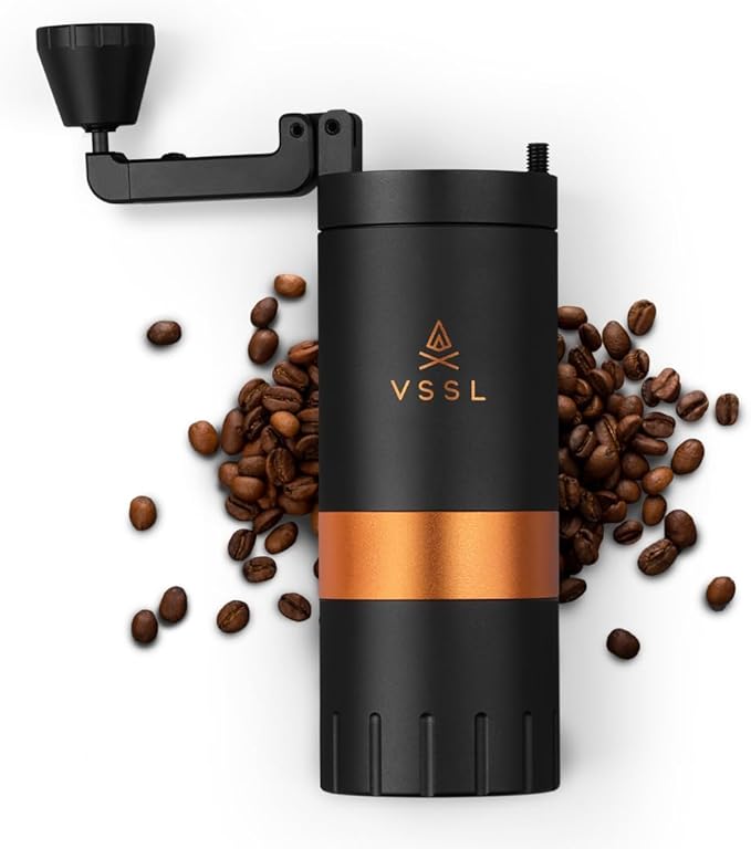 VSSL Java G45 Manual Coffee Grinder | Coffee for Camping | Bean Grinder | Travel Pour Over | Stainless Steel Conical Burr | ~ 45 Gram Capacity | Extendable Grind Handle | 50 Grind Settings | Carbon