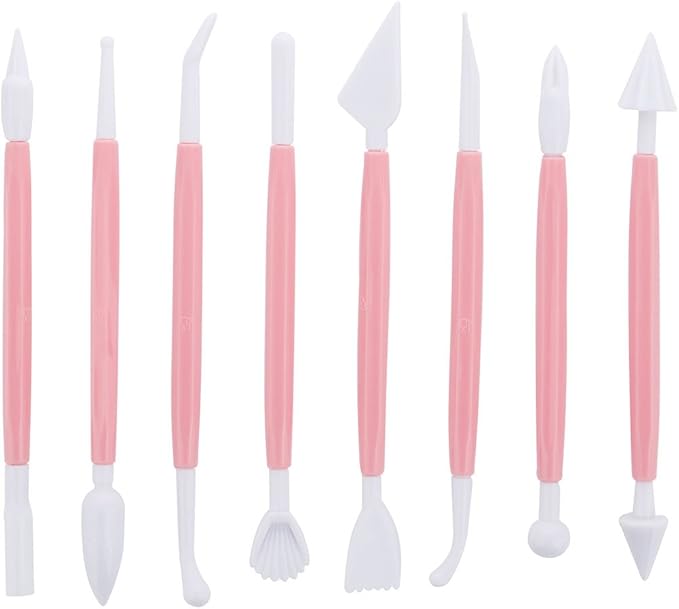 Marshmallow Fondant Cake Decorating Hand Tool 12 Pcs 5 Sets Sugarcraft Gumpaste Icing Smoother Rolling Pin Trimmer Cutter Embosser Flower Scissor Modelling Accessories Supplies Kit Pink