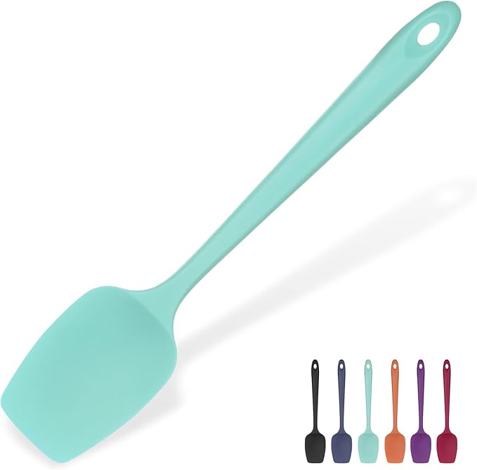 Heat Resistant Silicone Spoon Spatula: U-Taste 600ºF High Heat Flexible 11.38in Silicon Mixing Stirring Cooking Scraping Baking Bowl Scraper Seamless Spreader for Kitchen Nonstick Cookware (Aqua Sky)