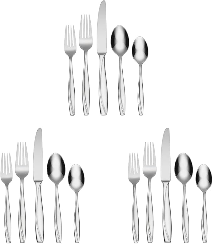Oneida Camlynn Mirror 45 Piece Casual Flatware Set, 18/0 Stainless, Service for 8,Silver (Pack of 3)