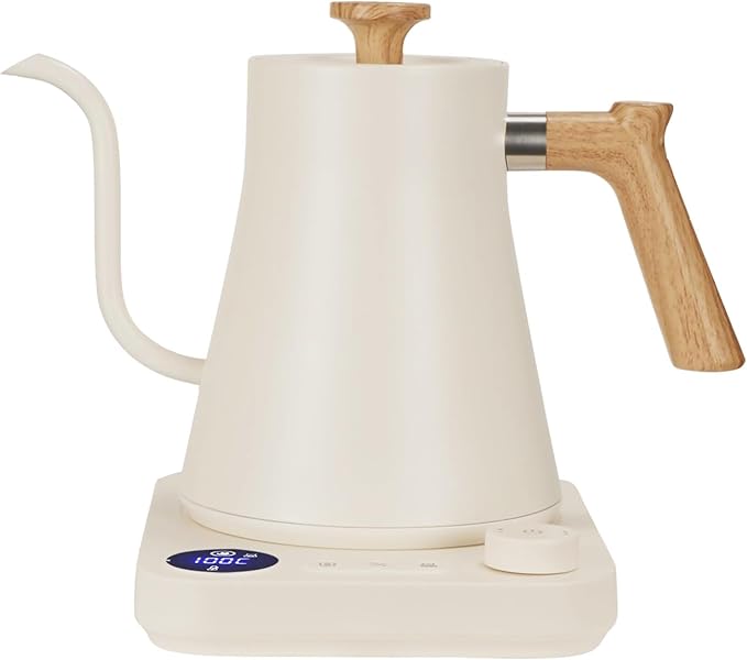 Smart Digital Electric Kettle with Variable Temperature Control, Stainless Steel Inner, 1200W Quick Heating Gooseneck Electric Kettles, Stylish Matte Finish for Coffee & Hot Beverages, 0.9L (Beige)