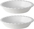 Fun Elements Pie Pan, 9 Inch Ceramic Pie Dish, Deep Dish Pie Pan with Lace Emboss, Ruffled Pie Plate for Baking, Thanksgiving Christmas Gifts, Set of 2, White