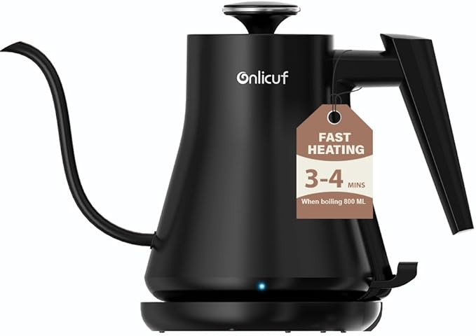 Gooseneck Electric Kettle 0.8L - Matte Black Tea Kettle with Auto Shut Off, Boil-Dry Protection & BPA-Free, Precision Electric Water Kettle for Pour Over Coffee
