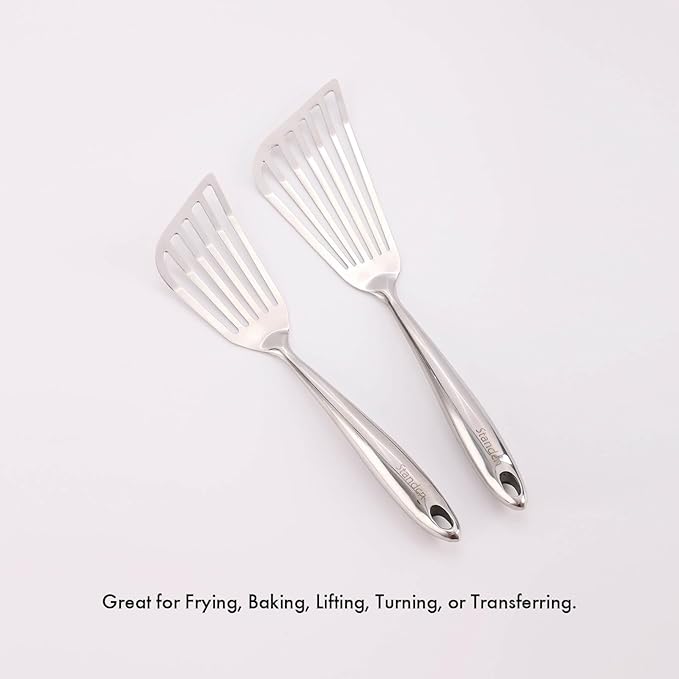 18/10 Stainless Steel Fish Spatula Set – 2 PCS All Metal Fish Spatula Turner, Shining Slotted Spatulas Set for Kitchen Use, Mirror Polished, Heavy-duty, Dishwasher Safe