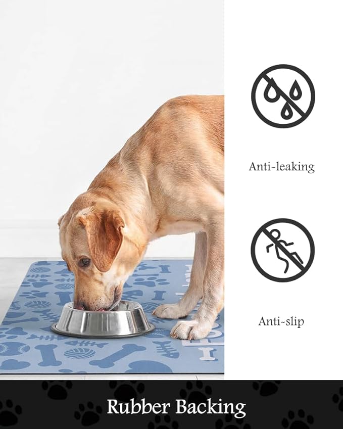 Pet Feeding Mat-Absorbent Dog Mat for Food and Water Bowl-No Stains Quick Dry Water Dispenser Mat-Dog Accessories Pet Supplies-Bowl for Messy Drinkers（Bone,17"x28"